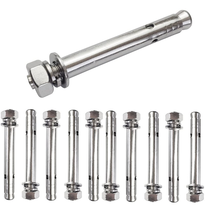 JENSWILL 10 Pack M10x100mm Expansion Bolts Anchor Bolt 304 Stainless Steel External Hex Expansion Screw Bolt Sleeve Anchor Fastener Wall Concrete - Image 1